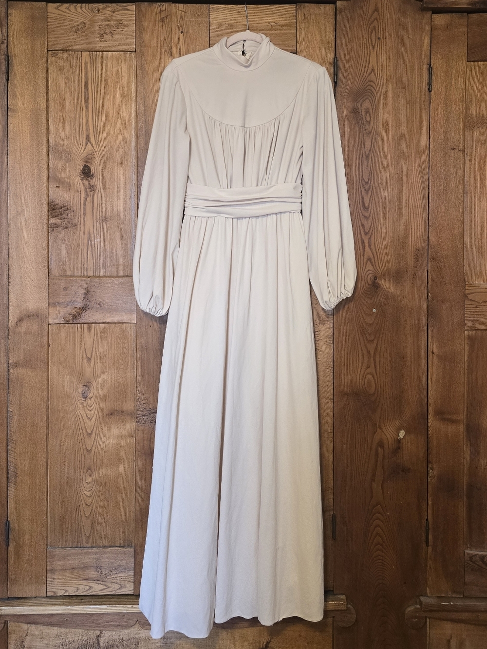 70s Vintage Long Sleeve Maxi Dress with High Neck